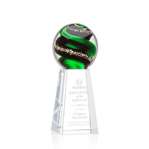 Awards and Plaques - Glass Trophies - Art Glass Trophies - Boykin Globe on Tall Crystal Base Glass Trophy