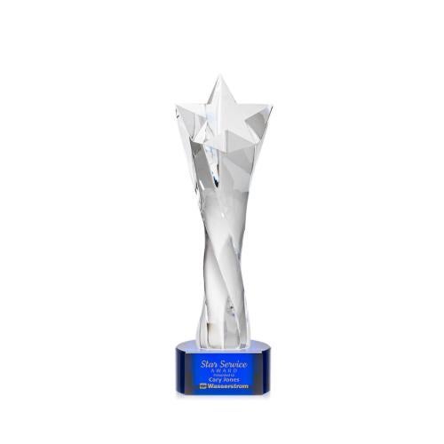 Awards and Plaques - Crystal Trophies - Arlington Star on Half Round Base Blue Crystal Trophy