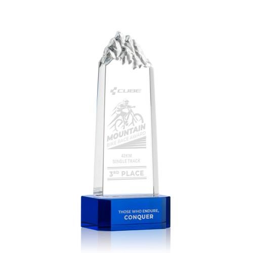 Awards and Plaques - Crystal Trophies - Himalayas Tower on Base Blue Peaks Crystal Trophy