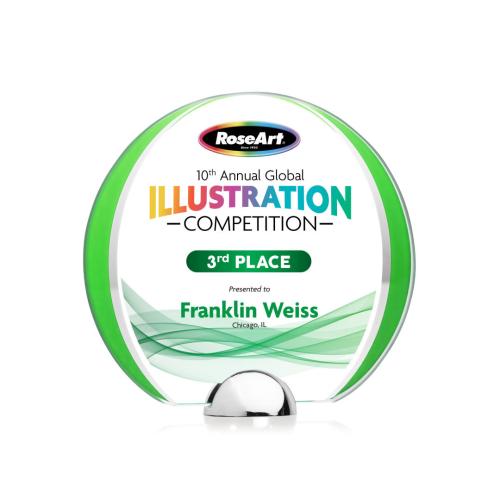 Awards and Plaques - Crystal Trophies - Stanton Full Color Green Circle Crystal Trophy