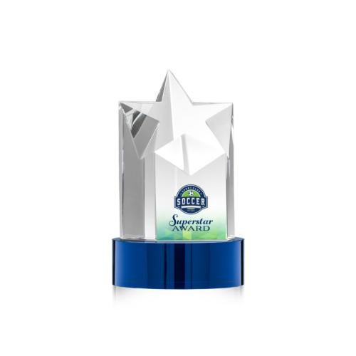 Awards and Plaques - Crystal Trophies - Weber Full Color on Lockwood Base Blue Crystal Trophy