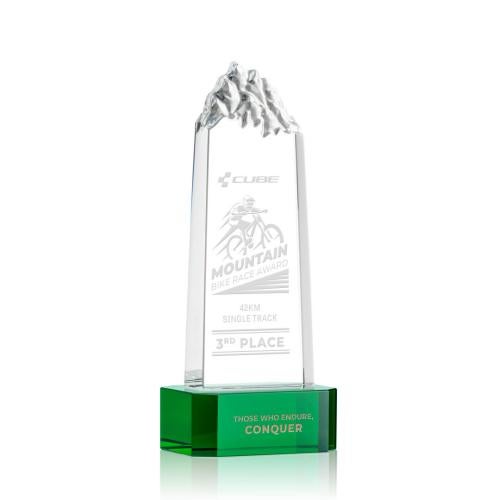 Awards and Plaques - Crystal Trophies - Himalayas Tower on Base Green Peaks Crystal Trophy
