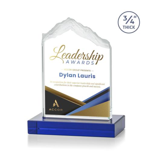 Awards and Plaques - Crystal Trophies - Lowery Full Color Blue Peaks Crystal Trophy
