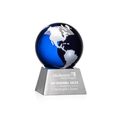 Awards and Plaques - Crystal Trophies - Ryegate Blue/Silver Globe Crystal Trophy
