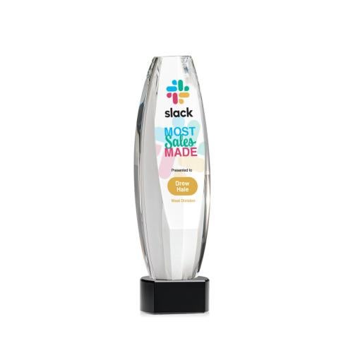 Awards and Plaques - Crystal Trophies - Hoover Full Color on Half Round Base Black Towers Crystal Trophy
