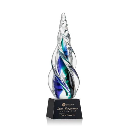Awards and Plaques - Glass Trophies - Art Glass Trophies - Alderon on Small Crystal Base - Black