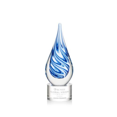 Awards and Plaques - Glass Trophies - Art Glass Trophies - Marlin on Round Base - Clear