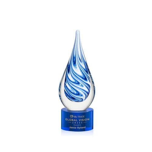 Awards and Plaques - Glass Trophies - Art Glass Trophies - Marlin on Round Base - Blue