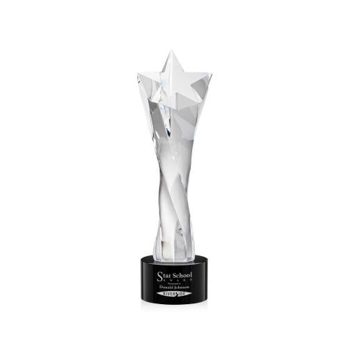 Awards and Plaques - Crystal Trophies - Arlington Star on Round Base Black Crystal Trophy