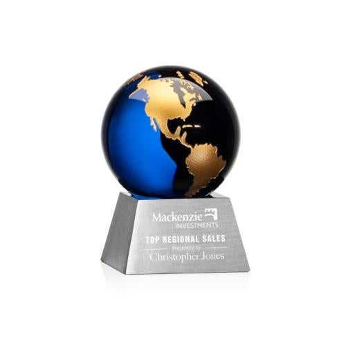 Awards and Plaques - Crystal Trophies - Ryegate Blue/Gold Globe Crystal Trophy
