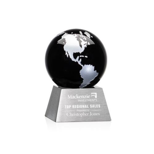 Awards and Plaques - Crystal Trophies - Ryegate Black/Silver Globe Crystal Trophy