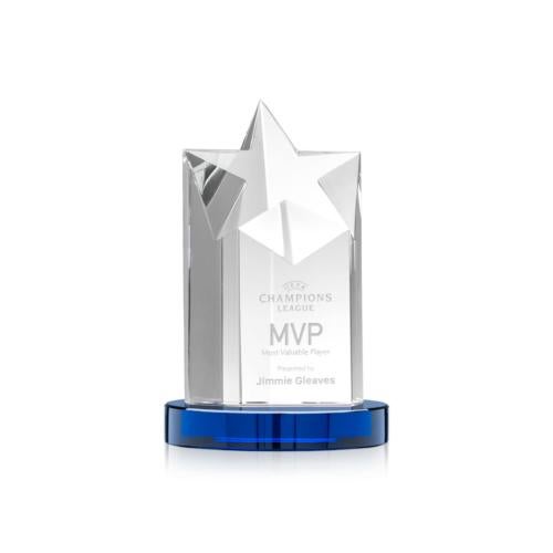 Awards and Plaques - Crystal Trophies - Weber Star on Charles Base - Blue