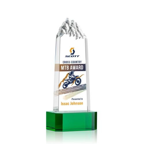 Awards and Plaques - Crystal Trophies - Himalayas Full Color on Base Green Towers Crystal Trophy
