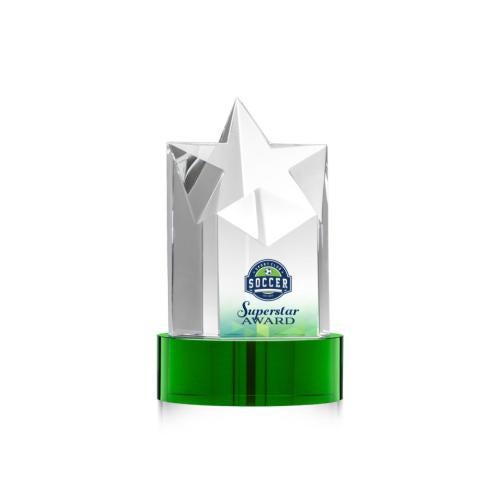 Awards and Plaques - Crystal Trophies - Weber Full Color on Lockwood Base Green Crystal Trophy