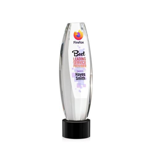 Awards and Plaques - Crystal Trophies - Hoover Full Color on Round Base Black Towers Crystal Trophy