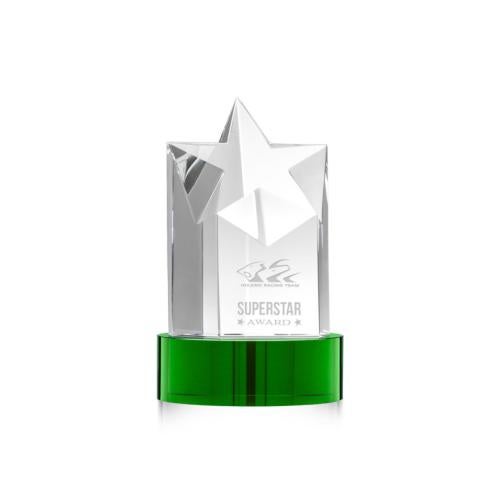 Awards and Plaques - Crystal Trophies - Weber Star on Lockwood Base - Green