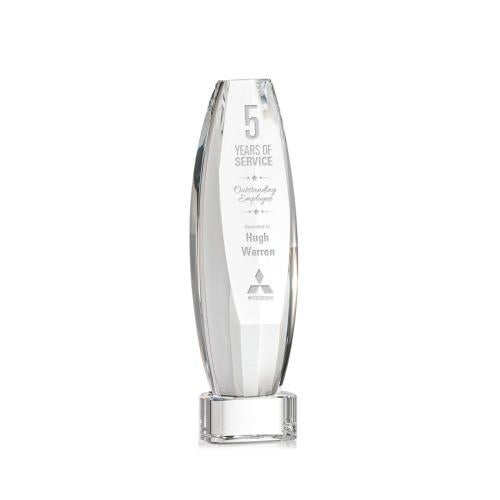 Awards and Plaques - Crystal Trophies - Hoover on Half Round Base Clear Towers Crystal Trophy