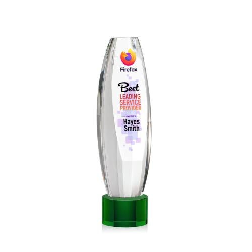 Awards and Plaques - Crystal Trophies - Hoover Full Color on Round Base Green Towers Crystal Trophy
