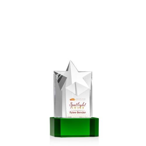 Awards and Plaques - Crystal Trophies - Weber Full Color on Corned Base Green Crystal Trophy