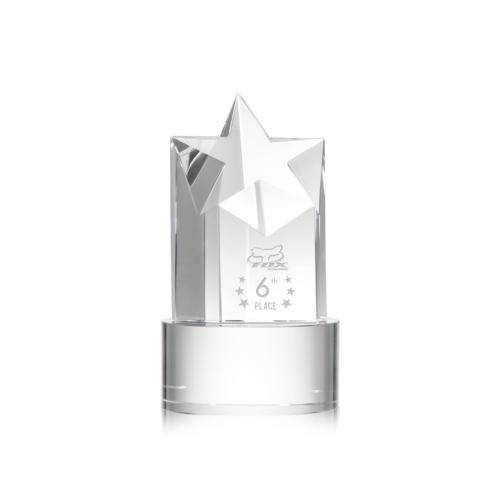 Awards and Plaques - Crystal Trophies - Weber Star on Round Base - Clear