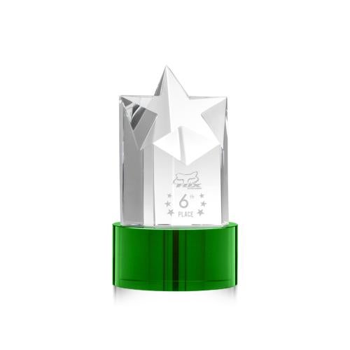 Awards and Plaques - Crystal Trophies - Weber Star on Round Base - Green