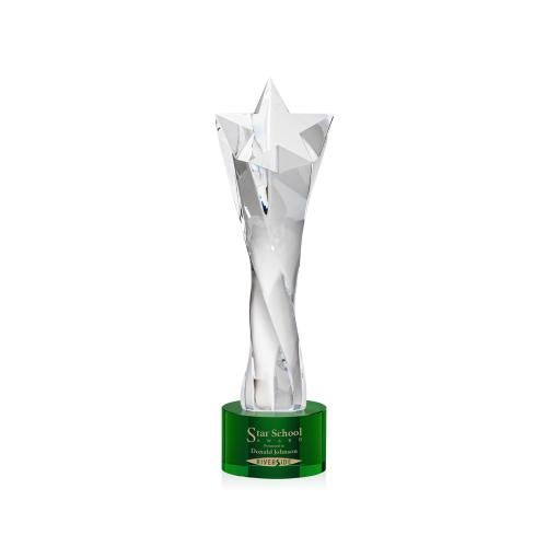 Awards and Plaques - Crystal Trophies - Arlington Star on Round Base Green Crystal Trophy