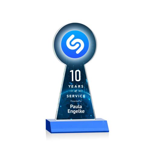 Awards and Plaques - Crystal Trophies - Laidlaw Full Color Sky Blue Towers Crystal Trophy