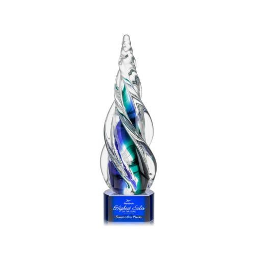 Awards and Plaques - Glass Trophies - Art Glass Trophies - Alderon on Half Round Base - Blue