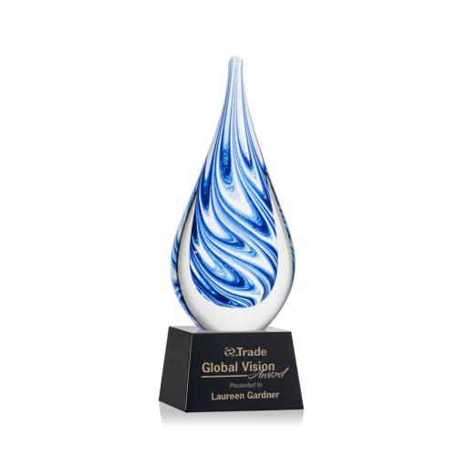 Awards and Plaques - Glass Trophies - Art Glass Trophies - Marlin on Small Crystal Base - Black