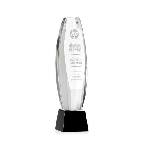 Awards and Plaques - Crystal Trophies - Hoover on Small Base Black Towers Crystal Trophy
