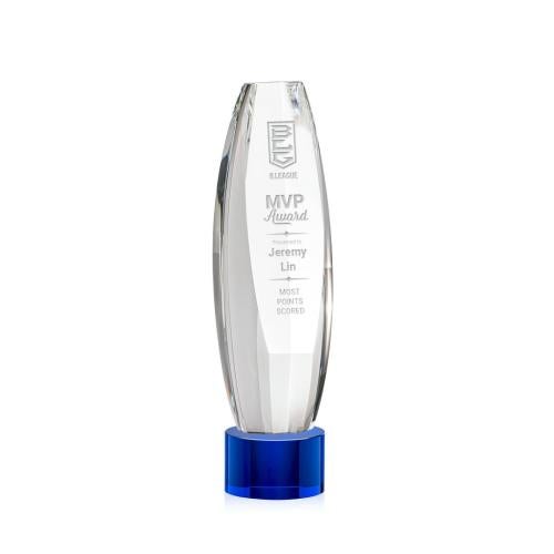 Awards and Plaques - Crystal Trophies - Hoover on Round Base Blue Towers Crystal Trophy