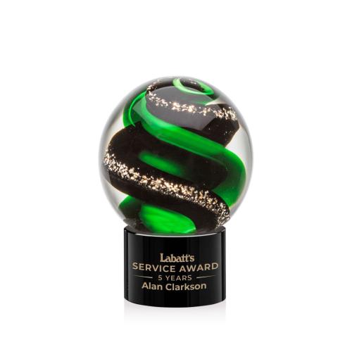 Awards and Plaques - Glass Trophies - Art Glass Trophies - Boykin on Round Base Black Globe Glass Trophy