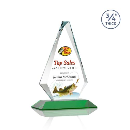 Awards and Plaques - Crystal Trophies - Crowell Full Color Green Crystal Trophy