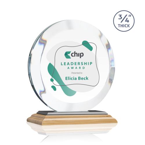 Awards and Plaques - Crystal Trophies - Delarosa Full Color Bamboo/Black Circle Wood Trophy