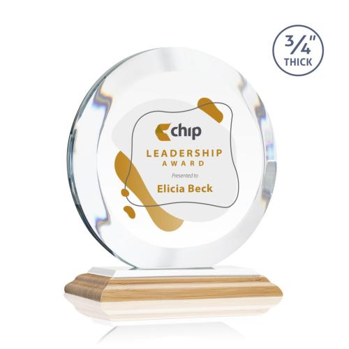 Awards and Plaques - Crystal Trophies - Delarosa Full Color Bamboo/White Circle Wood Trophy