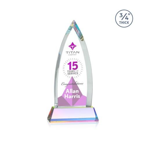 Awards and Plaques - Crystal Trophies - Valdes Full Color on Helton Prismatic Peaks Crystal Trophy