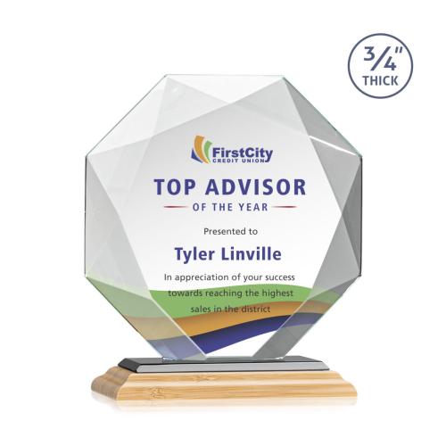 Awards and Plaques - Crystal Trophies - Gregory Full Color Bamboo/Black Polygon Wood Trophy