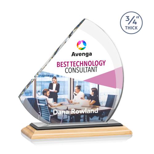 Awards and Plaques - Crystal Trophies - Yanez Full Color Bamboo/Black Peaks Wood Trophy