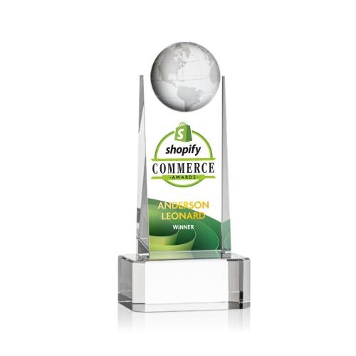 Awards and Plaques - Crystal Trophies - Kruse Globe Full Color Clear Crystal Trophy