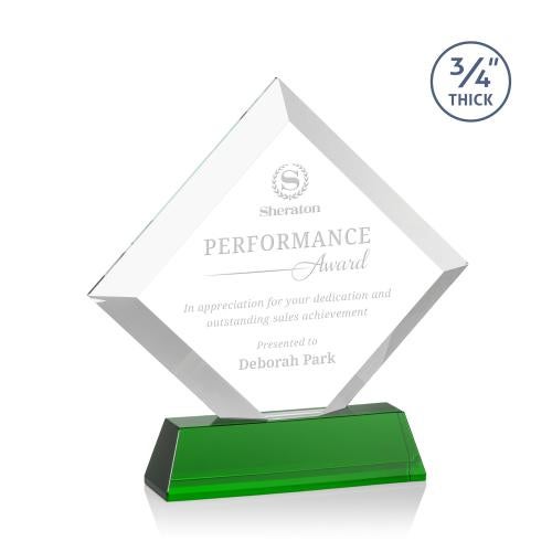 Awards and Plaques - Crystal Trophies - Carlson on Helton Base Green Crystal Trophy