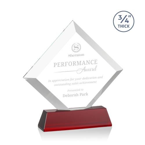 Awards and Plaques - Crystal Trophies - Carlson on Helton Base Red Crystal Trophy