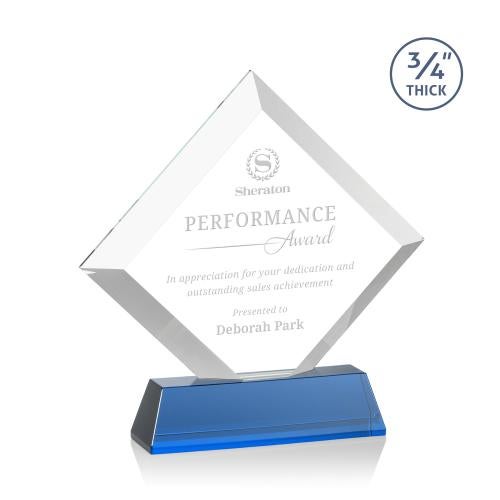 Awards and Plaques - Crystal Trophies - Carlson on Helton Base Sky Blue Crystal Trophy
