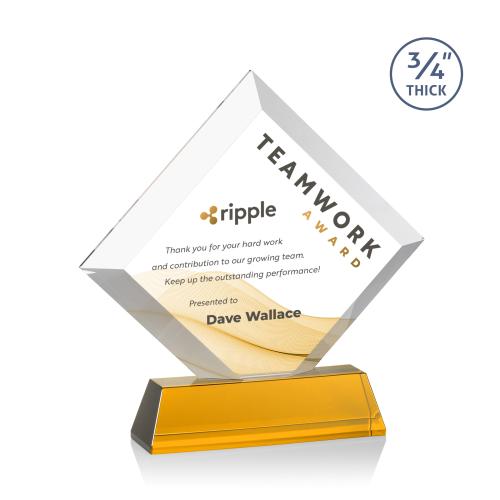 Awards and Plaques - Crystal Trophies - Carlson Full Color on Helton Base Amber Crystal Trophy