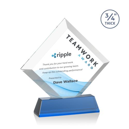 Awards and Plaques - Crystal Trophies - Carlson Full Color on Helton Base Sky Blue Crystal Trophy