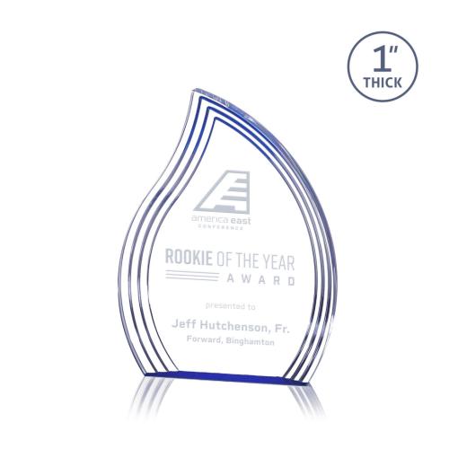 Awards and Plaques - Acrylic Trophies - Pettit Blue Left Flame Acrylic Trophy