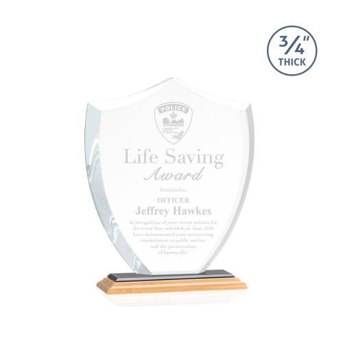 Awards and Plaques - Crystal Trophies - Escamilla Shield Bamboo/Black Unique Wood Trophy