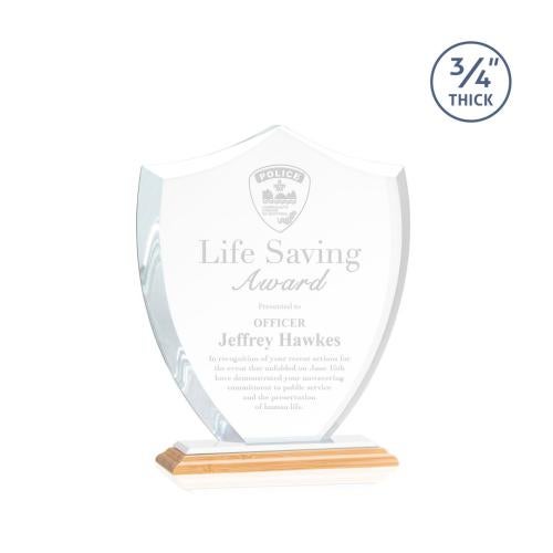 Awards and Plaques - Crystal Trophies - Escamilla Shield Bamboo/White Unique Wood Trophy