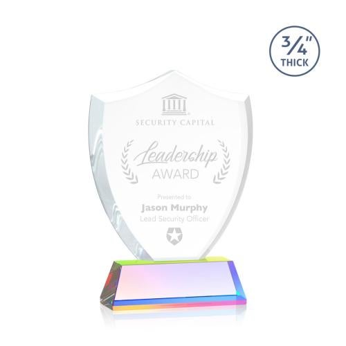 Awards and Plaques - Crystal Trophies - Escamilla Shield on Helton Prismatic Unique Crystal Trophy