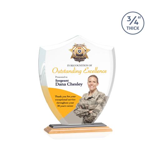 Awards and Plaques - Crystal Trophies - Escamilla Shield Full Color Bamboo/Black Unique Wood Trophy