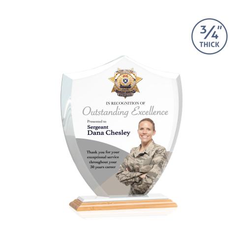 Awards and Plaques - Crystal Trophies - Escamilla Shield Full Color Bamboo/White Unique Wood Trophy